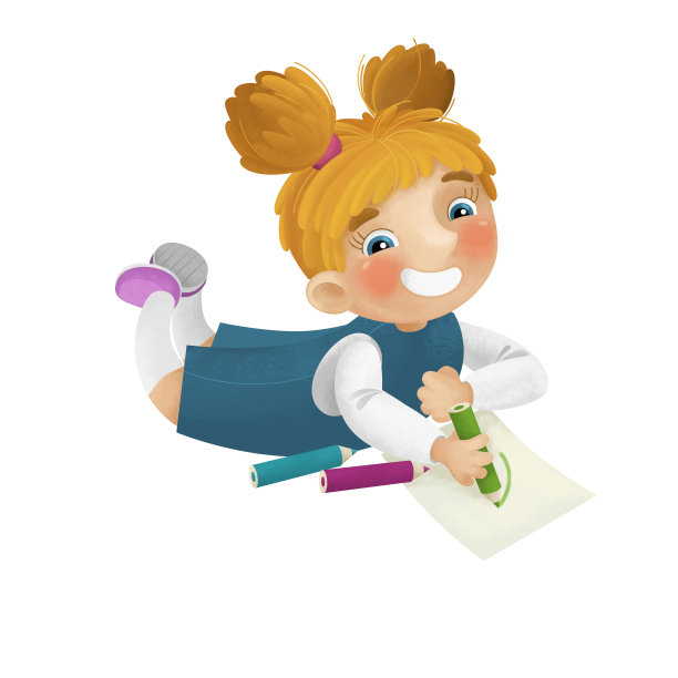 卡通场景与年轻的女孩有乐趣休息和绘画休闲自由时间孤立插图的孩子图片下载