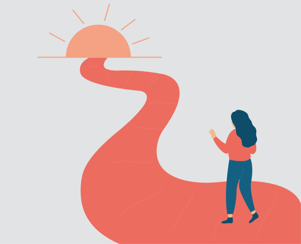 女人向她的人生目标和梦想迈出了第一步。女性走向自由和机会。个人发展理念。图片下载