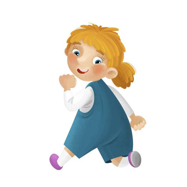 cartoon scene with young girl having fun playing leisure free time walking running isolated illustration for kids图片下载