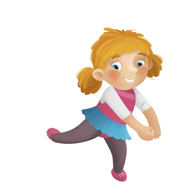 卡通场景与年轻的女孩有乐趣玩芭蕾休闲空闲时间孤立插图的孩子图片下载