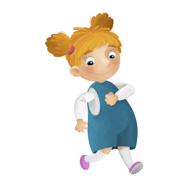 卡通场景与年轻的女孩有乐趣玩休闲自由时间散步跑步孤立插图的孩子图片下载