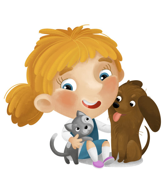 卡通场景与女学生玩，并有乐趣与狗插图的孩子图片下载