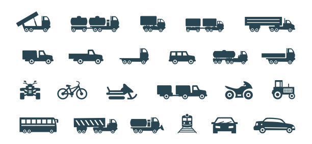 一组黑色矢量图标的车辆。图片下载
