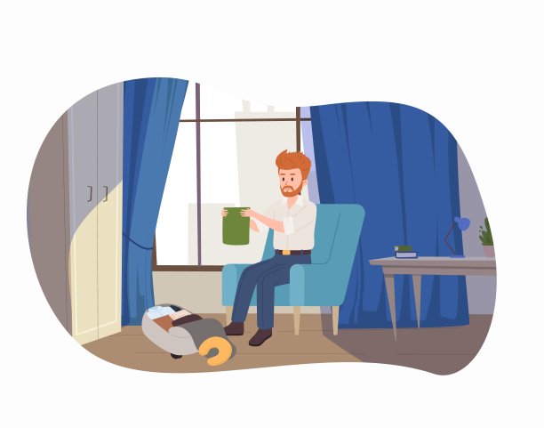 男子包装他的衣服在背包，平面矢量插图孤立的白色背景。图片下载