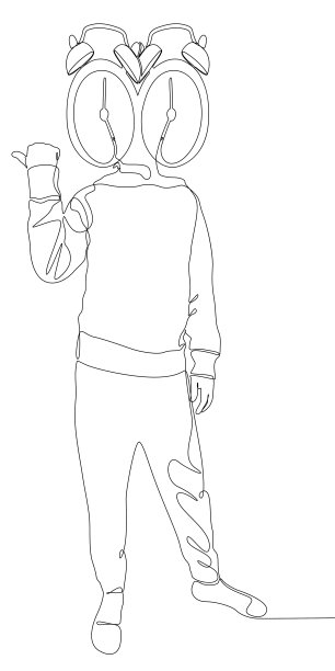 一个连续的人，用手指指着闹钟，象征着时间的伪装。细线插图矢量概念。轮廓画创意。图片下载