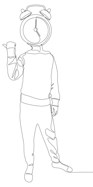 一个连续的人，用手指指着闹钟，象征着时间的伪装。细线插图矢量概念。轮廓画创意。图片下载