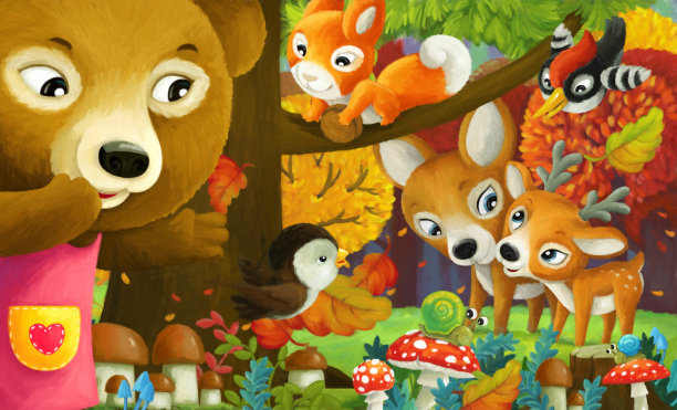 卡通场景森林动物朋友玩乐图片下载