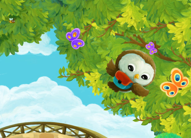 卡通动物孩子上学插图图片下载