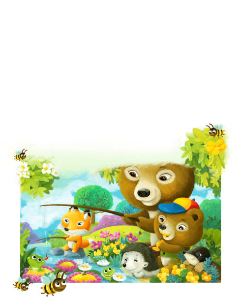 卡通动物朋友和家人在森林插图图片下载