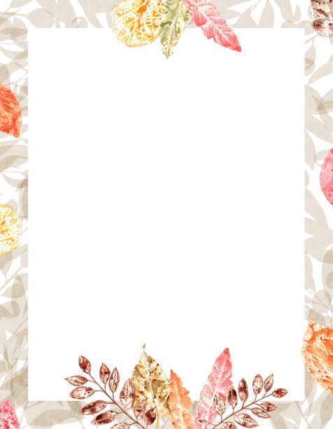 可爱的框架与秋天的彩色树叶。为秋天的节日贺卡，问候，邀请的树叶印迹的水彩插图。回到学校。感恩节。文本空间图片下载