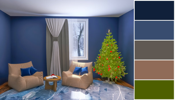 房间内部圣诞3d渲染，3d插图图片下载