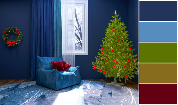 房间内部圣诞3d渲染，3d插图图片下载