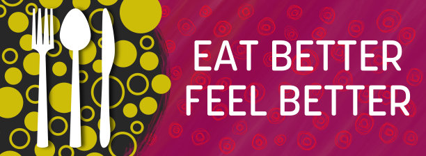 吃得更好，感觉更好勺子叉子刀粉红色品红绿色点文本图片下载