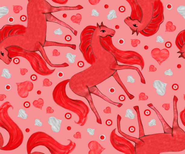 无缝图案与神话般的红马。图片下载