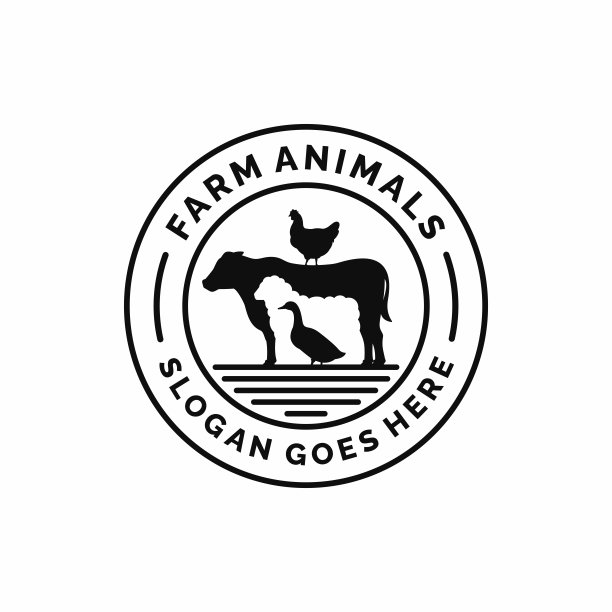 农场动物标志设计矢量。家畜标志矢量图片下载
