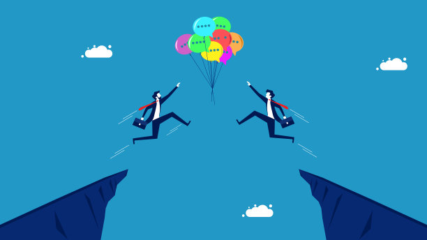 两个商人跳过去抢演讲气球。竞争信息和新事物图片下载