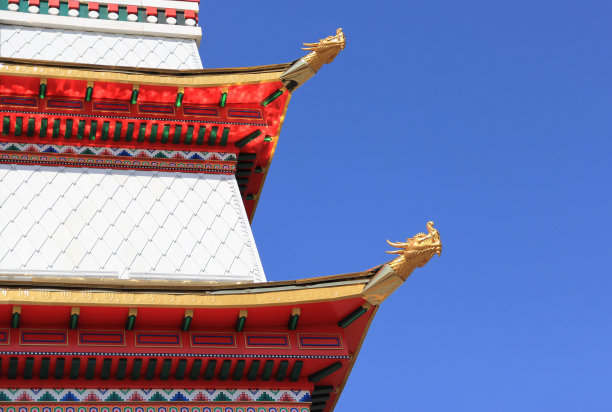 泰瓦克孜尔共和国首都佛教寺院屋顶的装饰元素。图片下载