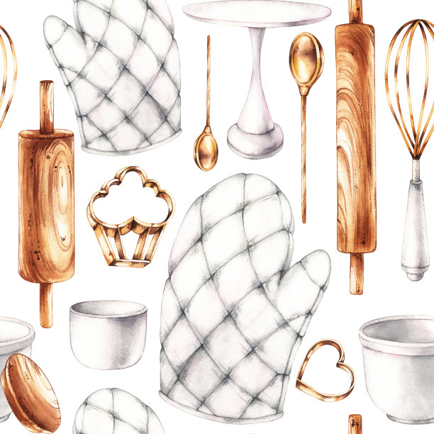在白色背景上烘烤的工具图案图片下载