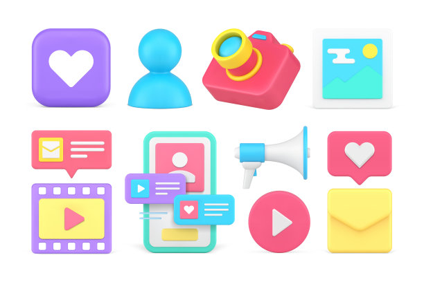 社交媒体网络通信数字聊天网络空间内容集三维图标现实向量图片下载