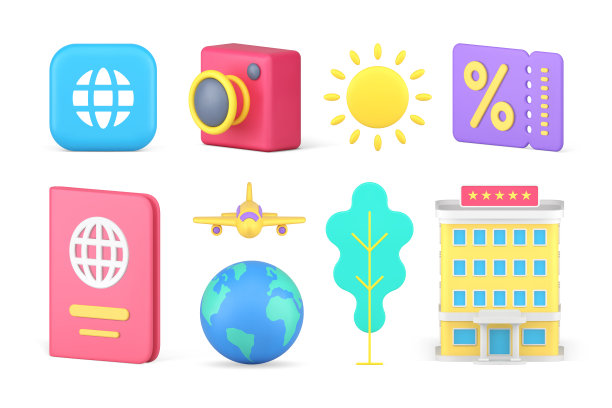 时间旅行暑假全球探索飞行冒险集3d图标现实向量图片下载