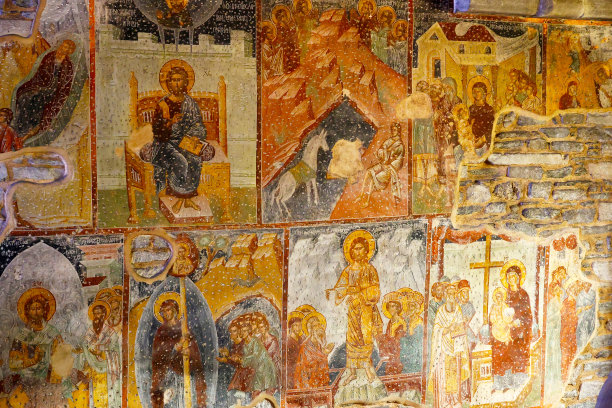 Panagia Ekatontapyliani或百门圣母教堂的壁画-帕里基亚，帕罗斯，基克拉泽斯，希腊图片下载
