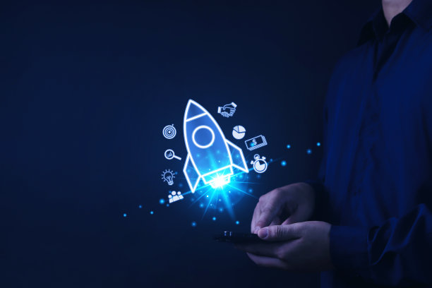 商人与透明图标火箭发射和飞行的图标图片下载