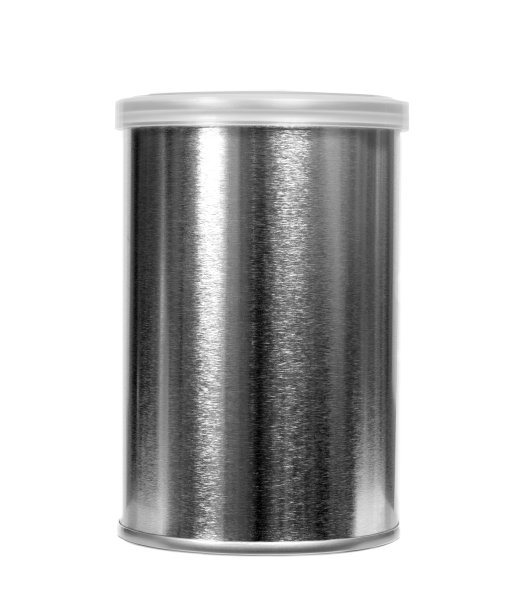 白色背景上有塑料盖的银罐图片下载