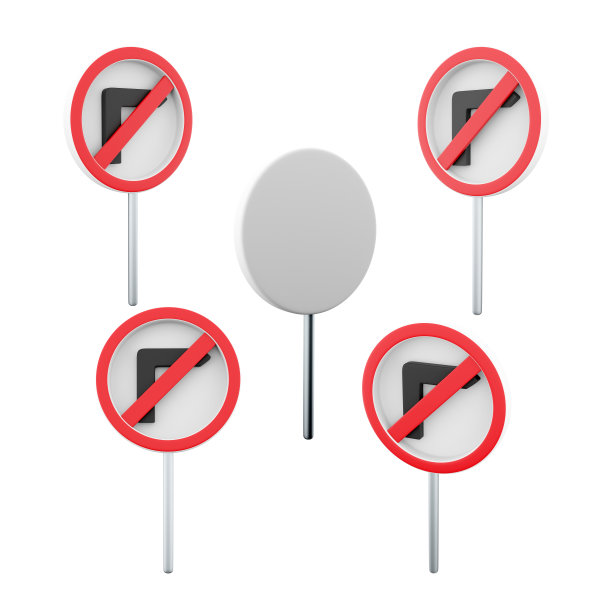 右转禁止道路标志不同位置图标集。3d渲染路标概念图标集。禁止右转图片下载
