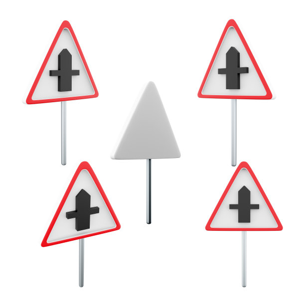 3d渲染二次路口道路标志不同位置图标集。3d渲染路标概念图标集。十字路口图片下载