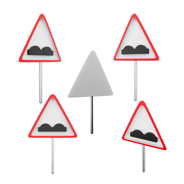 粗糙的道路交通标志不同位置图标集。带有不规则图标集的3d渲染区域。起伏不平的路图片下载