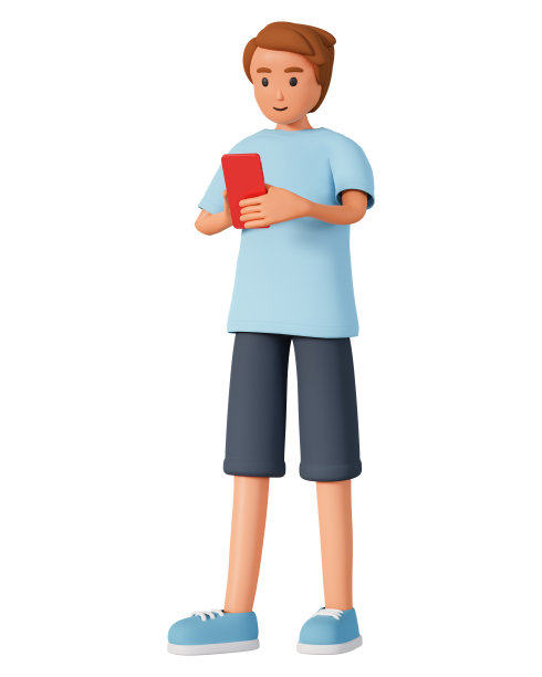 十几岁的男孩在智能手机上聊天，在白色背景上孤立的3d插图。网络通信概念与三维男孩角色使用手机图片下载