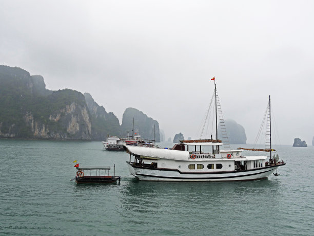 越南，广宁地区，下龙湾或下龙湾联合国教科文组织世界遗产，旅游船图片下载