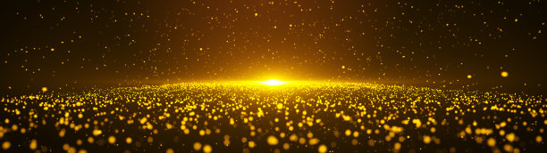 旗帜金色粒子与闪亮的金色地板地面粒子星尘埃和耀斑抽象的背景。图片下载