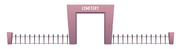 墓园栅栏和墓园入口为卡通风格。矢量插图隔离在白色图片下载
