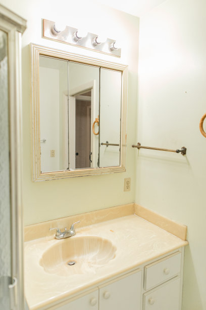 2023年南佛罗里达住宅中过时的基本白色和蓝色浴室图片下载