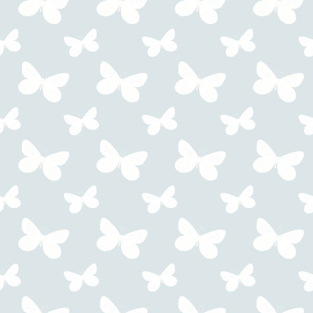 无缝图案与蝴蝶。浅蓝色背景上的白色蝴蝶。手绘单色插图。图片下载