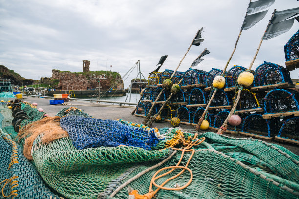 Ancient tower on a headland and fishing dock图片下载