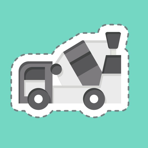 粘贴线切割混凝土搅拌机。与工程车辆有关的标志。简单的设计可编辑。简单的说明图片下载