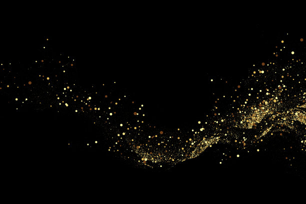 抽象的金色波浪设计元素与闪烁的效果在黑暗的背景。金光闪闪流波。图片下载