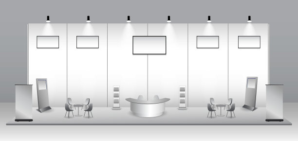 一套逼真的贸易展台或白色空白展台或企业商业展台。每股收益向量图片下载
