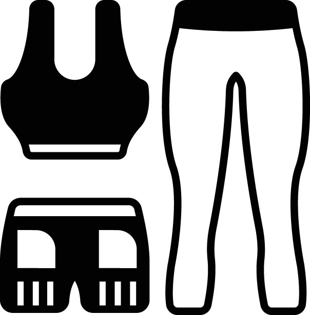 女士健身房穿概念，运动员女孩装矢量图标设计，健身和健康的标志，锻炼和举重的标志，个人训练设备库存插图图片下载