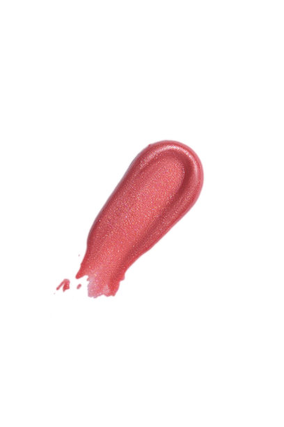 彩妆样品的俯视图。涂上闪亮的粉红色唇彩和亮片图片下载