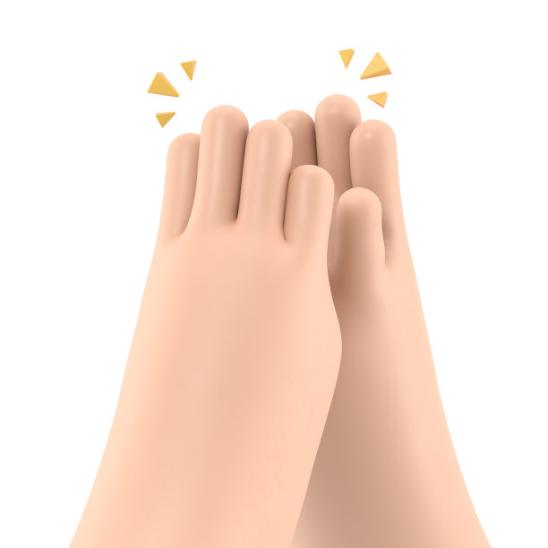 卡通手势图标模型。卡通人物举手击掌。击掌。白色背景的3D渲染。图片下载