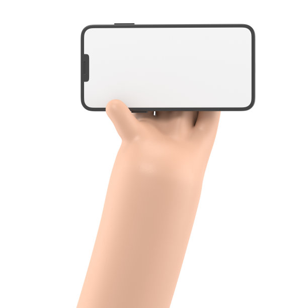 卡通手势图标模型。3d手触摸智能手机。卡通图标或使用手机的模型，白色背景的3D渲染。图片下载