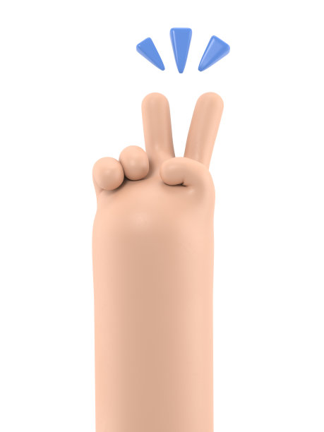 卡通手势图标样机，双指社交图标，卡通人物手部胜利姿势，3D渲染白色背景图片下载