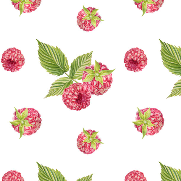 无缝覆盆子图案。水彩插图在一个孤立的背景。拼贴、马赛克、拼图。包装、印刷。图片下载