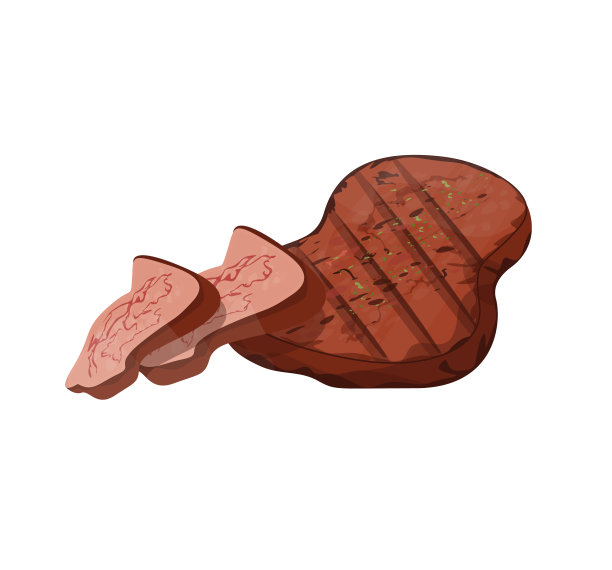 分离的牛排。肉片分离。菜单项。平面矢量插图。图片下载