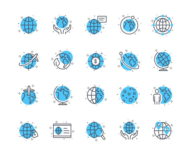 全球和行星颜色图标集图片下载