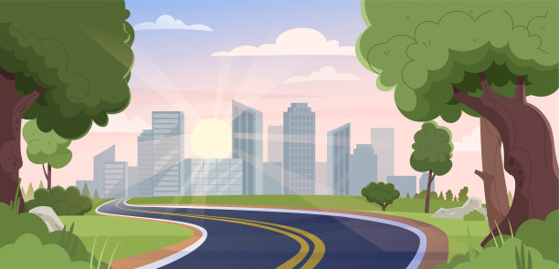 通往城市的道路靠近森林的概念图片下载