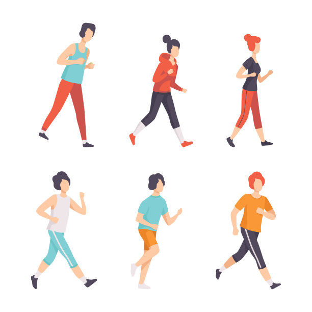 人们跑步和慢跑做运动和体育锻炼训练身体和肌肉向量集图片下载
